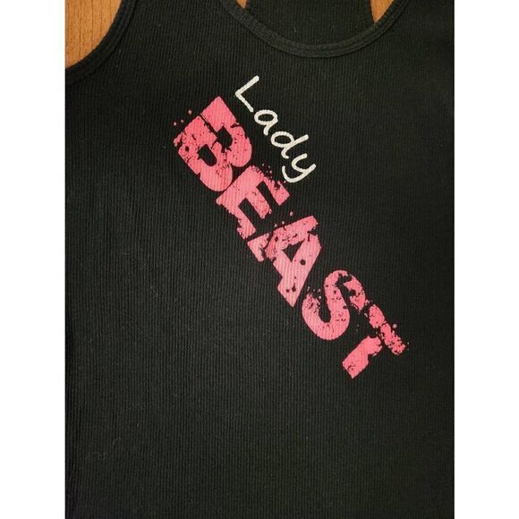 Lady Beast XL Black ribbed tank with Lady in white and Beast in pink - Picture 2 of 4